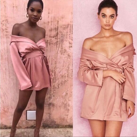 House of cb Mena Mini Pink Champagne Dress Wrap Size L - Picture 6 of 10